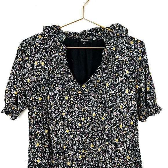 Madewell Ruffle Button Front Trapeze Folkmagic Black Floral Print Dress NA260 - Picture 5 of 13